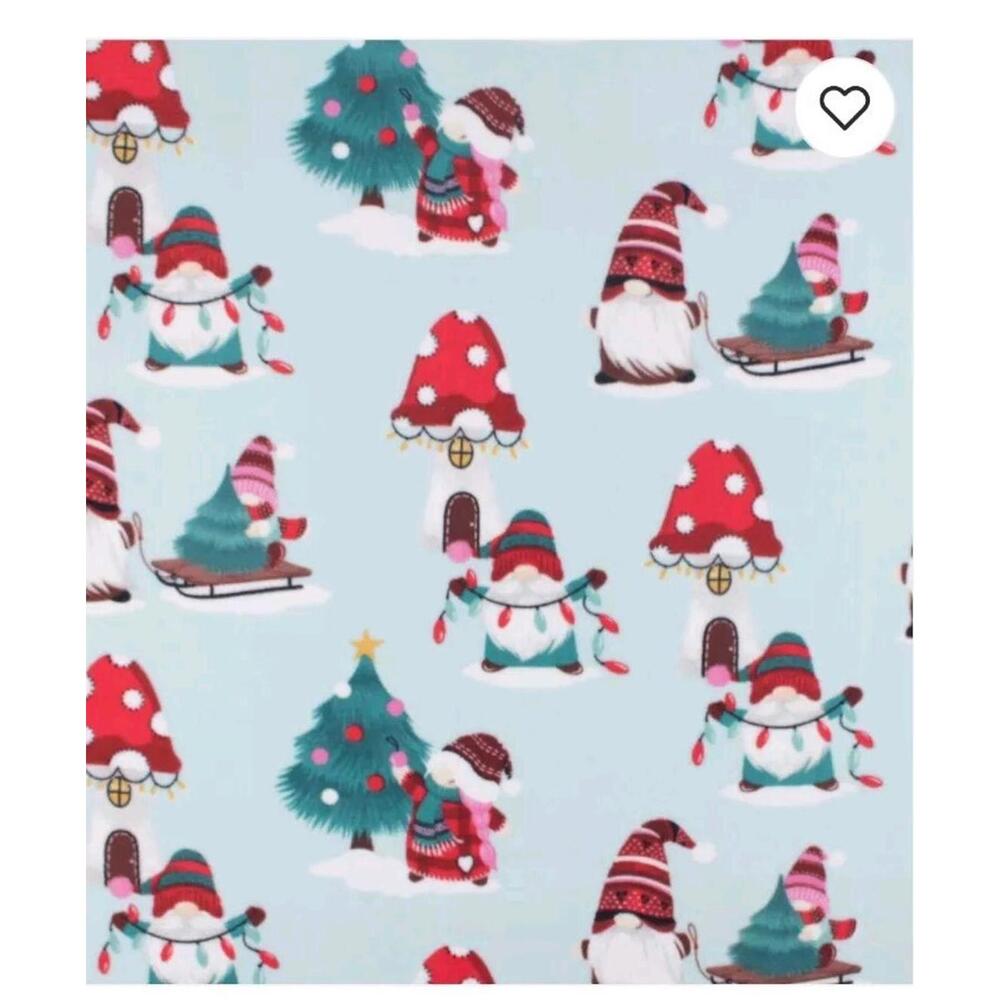 Christmas Lights Norwegian Mushroom House sleigh Tree Gnomes 2 Yards Fabric